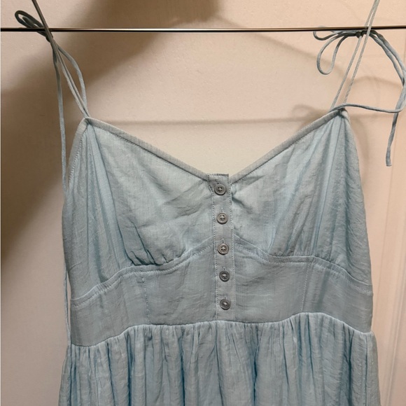 Oak + Fort Light Blue Midi Dress NWT | Tie Strap Button Front Sundress S - Picture 3 of 7
